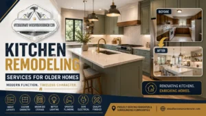 Kitchen remodeling services for older Edmonton homes featuring a modern renovated kitchen, custom cabinetry, improved storage, and Steadfast Constructions Ltd.