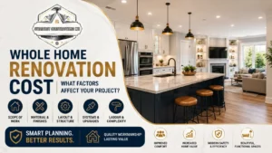 Modern whole home renovation featuring an open-concept kitchen and living area, showcasing premium remodeling services by Edmonton renovation experts.