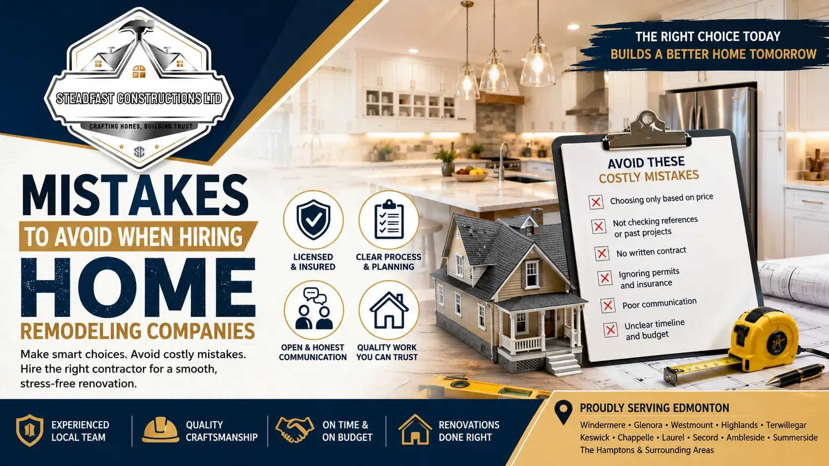 Steadfast Constructions Ltd guide highlighting mistakes to avoid when hiring home remodeling companies in Edmonton for quality renovations and trusted contractors.