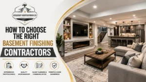 Modern finished basement with living area and bar, showcasing basement finishing contractors and renovation planning by Steadfast Constructions in Edmonton.